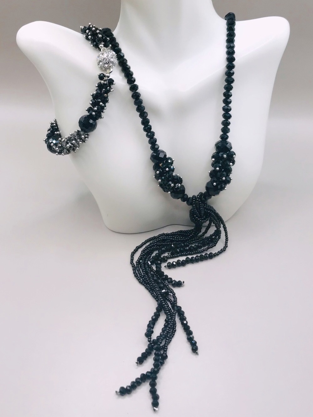 Black Acrylic Beaded Necklace and Bracelet Set